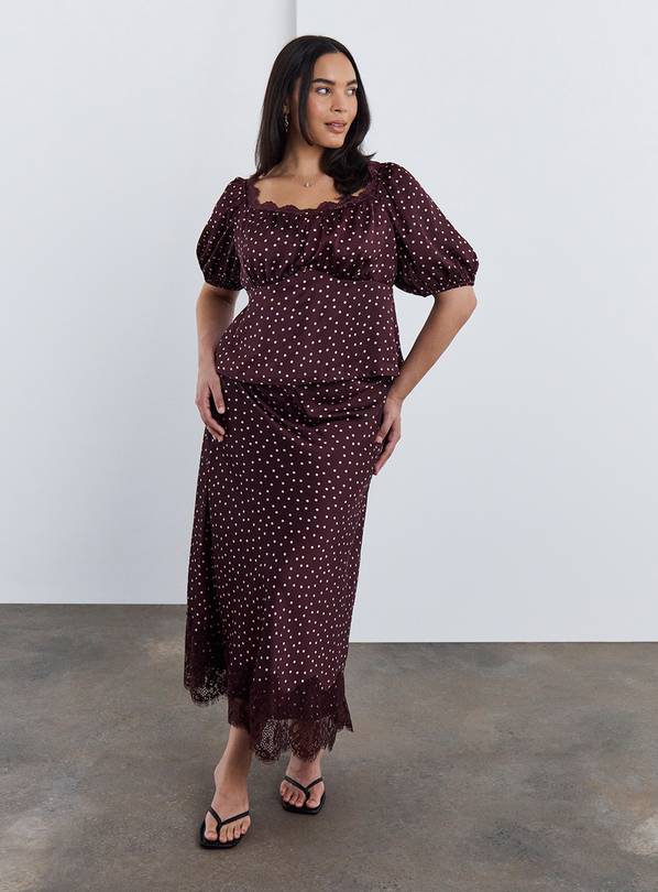SIMPLY BE Burgundy Spot Midaxi Skirt 12